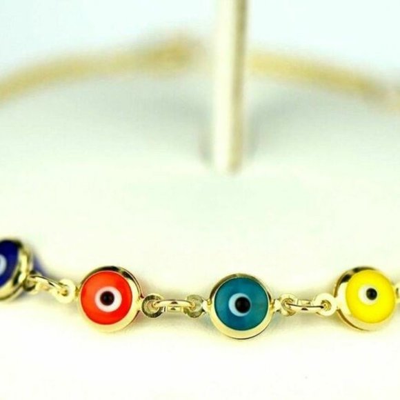14k Yellow or White Gold Evil Eye 7" Bracelet - Picture 7 of 11